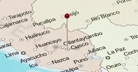A zoom out of a red pin into Cusco city of Peru political map Vídeos de archivo 323773220