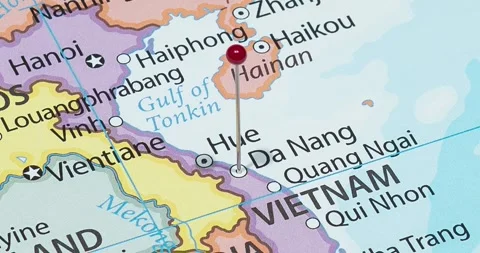 A zoom out of a red pin into da nang city of vietnam political map Video stock 325252921