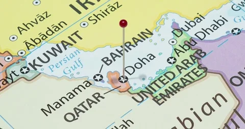 A zoom out of a red pin into doha city of qatar political map Video stock 324821528