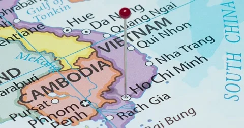A zoom out of a red pin into ho chi minh city of vietnam political map Stock Footage 325253447