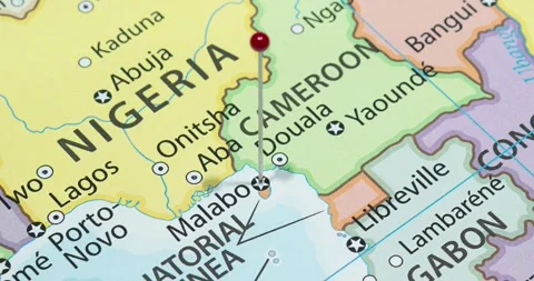 A zoom out of a red pin into malabo city of equatorial guinea political map Video stock 324822000