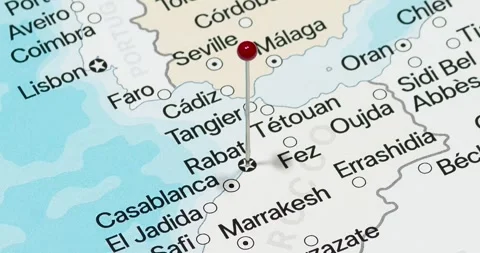 A zoom out of a red pin into rabat city of morocco political map Video stock 324822176