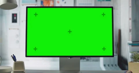 Zoom out Shot Engineer Office With Green Screen Chroma Key Desktop Stock Footage 295941604