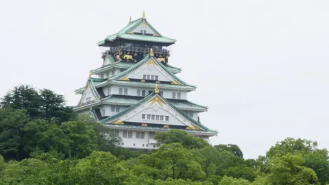 Zoom Out Shot of Main keep of Osaka Castle, Osaka, Japan Stock Footage 150264923