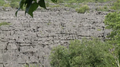 Zoom out of a stepped surface on the side of a mountain Stock Footage 310541120