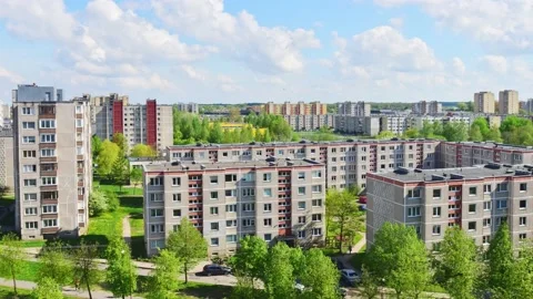 Zoom out summer time-lapse Aerial view southern part of Siauliai city in Li.. Видео 232179786