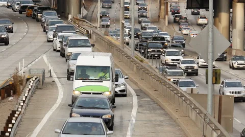 Zoom Out / Time Lapse - Traffic on Busy Freeway in Downtown Los Angeles Stock Footage 47017305