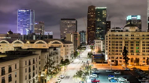 Zoom Out - Time Lapse of Traffic and Skyline in Downtown Los Angeles Video stock 66074433