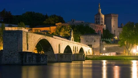 Zoom out timelapse of Avignon at sunset time Video stock 74379977