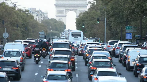 Zoom Out - Traffic in Paris -  Arc De Triomphe in the Background - Paris France Stock Footage 59946010