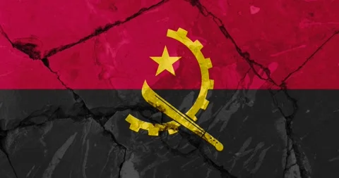 A zoom out video of an old grunge cracked wall with the angola flag Stock Footage 337426894