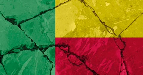 A zoom out video of an old grunge cracked wall with the benin flag Stock Footage 337427201
