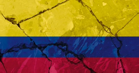 A zoom out video of an old grunge cracked wall with the colombia flag Video stock 337428060