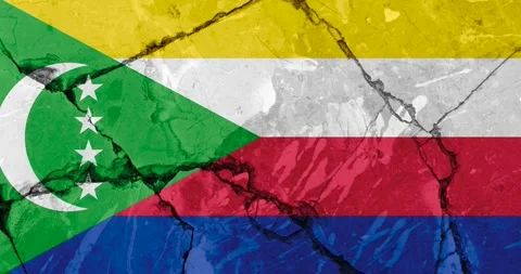 A zoom out video of an old grunge cracked wall with the comoros flag Stock Footage 337428079