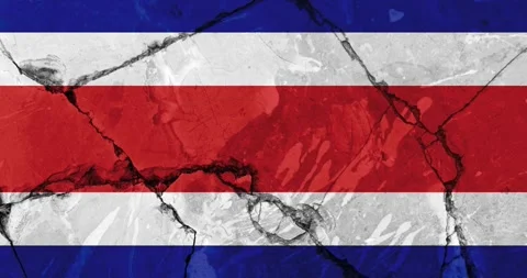 A zoom out video of an old grunge cracked wall with the costa rica flag Stock Footage 337428124