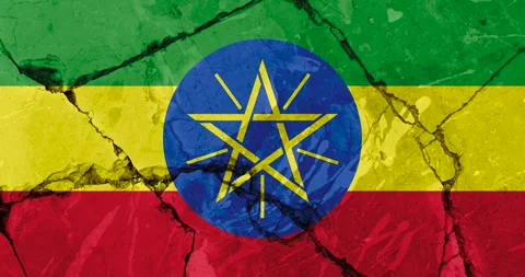 A zoom out video of an old grunge cracked wall with the ethiopia flag Stockbeeldmateriaal 337428331
