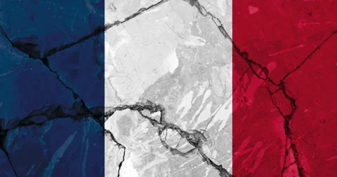 A zoom out video of an old grunge cracked wall with the france flag Video stock 337428672