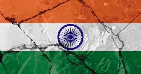 A zoom out video of an old grunge cracked wall with the india flag Vídeo Stock 337429013