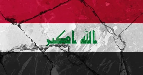 A zoom out video of an old grunge cracked wall with the iraq flag Stock Footage 337429074