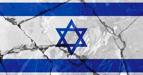 A zoom out video of an old grunge cracked wall with the israel flag Video stock 337429225