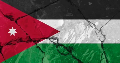 A zoom out video of an old grunge cracked wall with the jordan flag Video stock 337429324