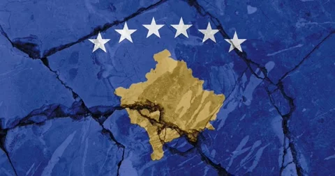 A zoom out video of an old grunge cracked wall with the kosovo flag Video stock 337429355