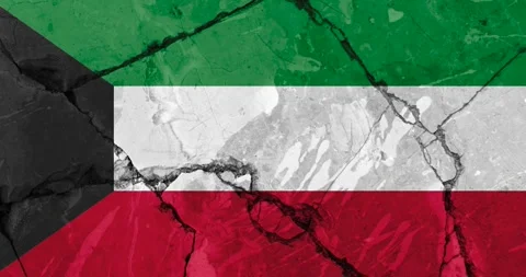 A zoom out video of an old grunge cracked wall with the kuwait flag Video stock 337429367