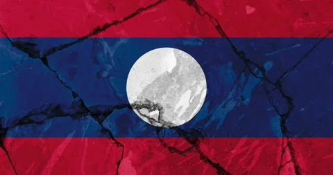 A zoom out video of an old grunge cracked wall with the laos flag Video stock 337429596