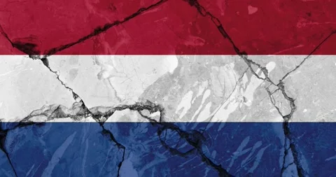 A zoom out video of an old grunge cracked wall with the netherlands flag Video stock 337429902
