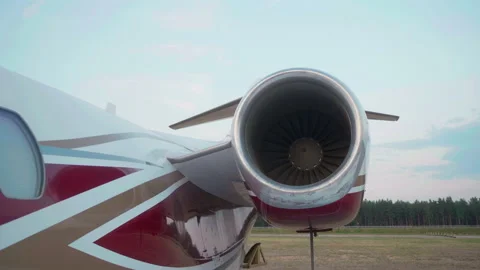 Zoom out view of aircraft engine of a small private plane Stock Footage 220840482