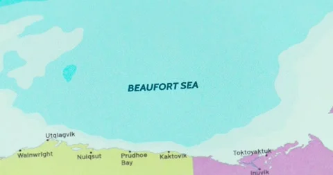 Zoom out view of the beaufort sea region on a modern political world map Stock-Footage 346847853
