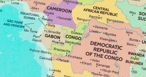 Zoom out view of congo on a modern political world map Stock-Footage 346847923