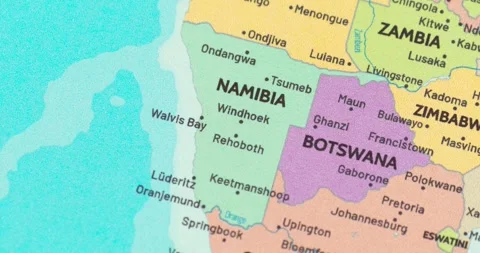 Zoom out view of namibia on a modern political world map Video stock 346848168