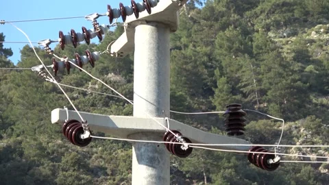 Zoom out viewing distribution electric pole Stock Footage 297608183