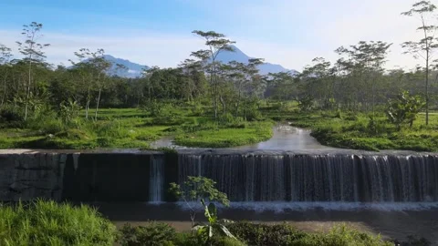 Zoom Out Water Fall &amp; Volcano Stock Footage 146566875