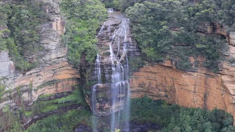 Zoom out from Wentworth falls waterfall in Blue Mountains of Australia as 4k. Stock Footage 150302853