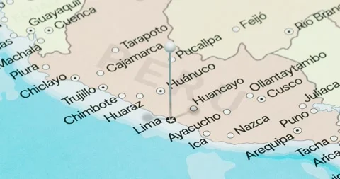 A zoom out of a white pin into Lima city of Peru political map Video stock 323773611
