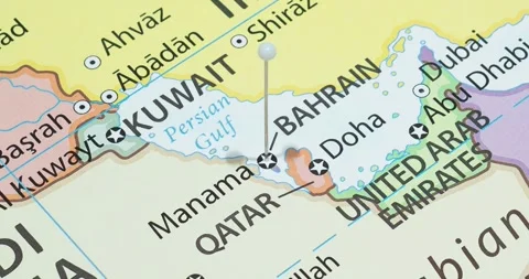 A zoom out of a white pin into manama city of bahrain political map Video stock 324822013