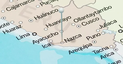 A zoom out of a white pin into Nazca city of Peru political map Video stock 323774150