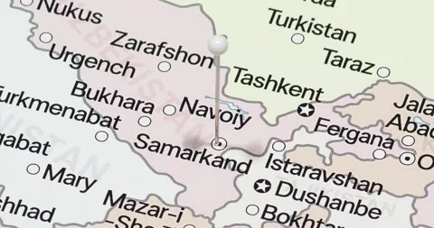 A zoom out of a white pin into samarkand city of uzbekistan political map Video stock 324822213