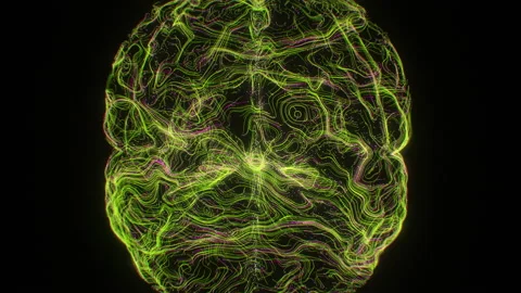 Zoom out yellow abstract particles flow human brain machine mind binary neural Stock Footage 194643085