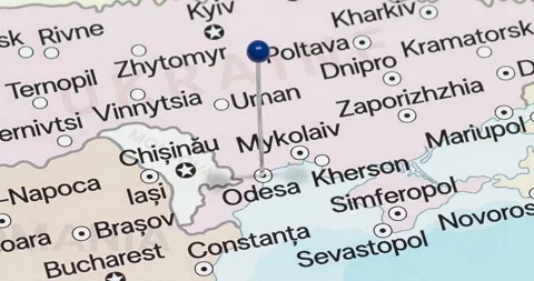 A zoom out of a yellow pin into odesa city of Ukraine political map Video stock 323774211