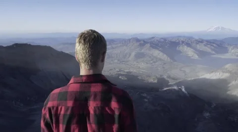 Zoom Over Models Shoulder into Volcano Crater View Stock-Footage 56449166