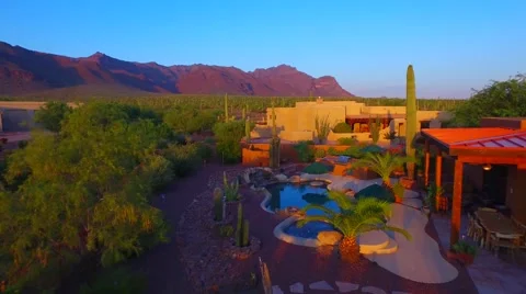 Zoom over pool close up Superstition mountain home AZ.mp4 Stock Footage 54258004