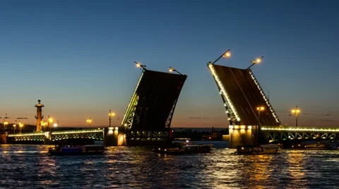 ZOOM: Palace Bridge drawning (Dvortsoviy), St. Petersburg, Russia (timelapse) Stock Footage 11239597