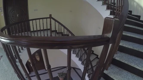 Zoom in pan display of a dark brown staircase 1 Stock Footage 97274562