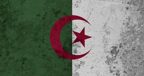A zoom panning video of a worn out rusty wall with the algeria flag Stock Footage 337426884