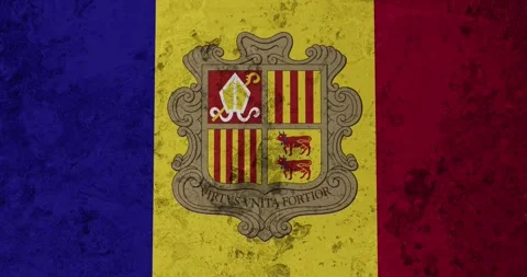A zoom panning video of a worn out rusty wall with the andorra flag Stock Footage 337426891
