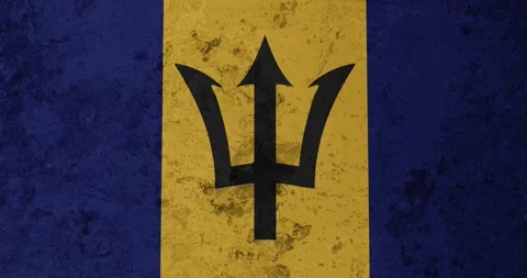 A zoom panning video of a worn out rusty wall with the barbados flag Stock Footage 337427182