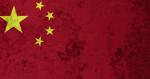 A zoom panning video of a worn out rusty wall with the china flag Stock Footage 337427789